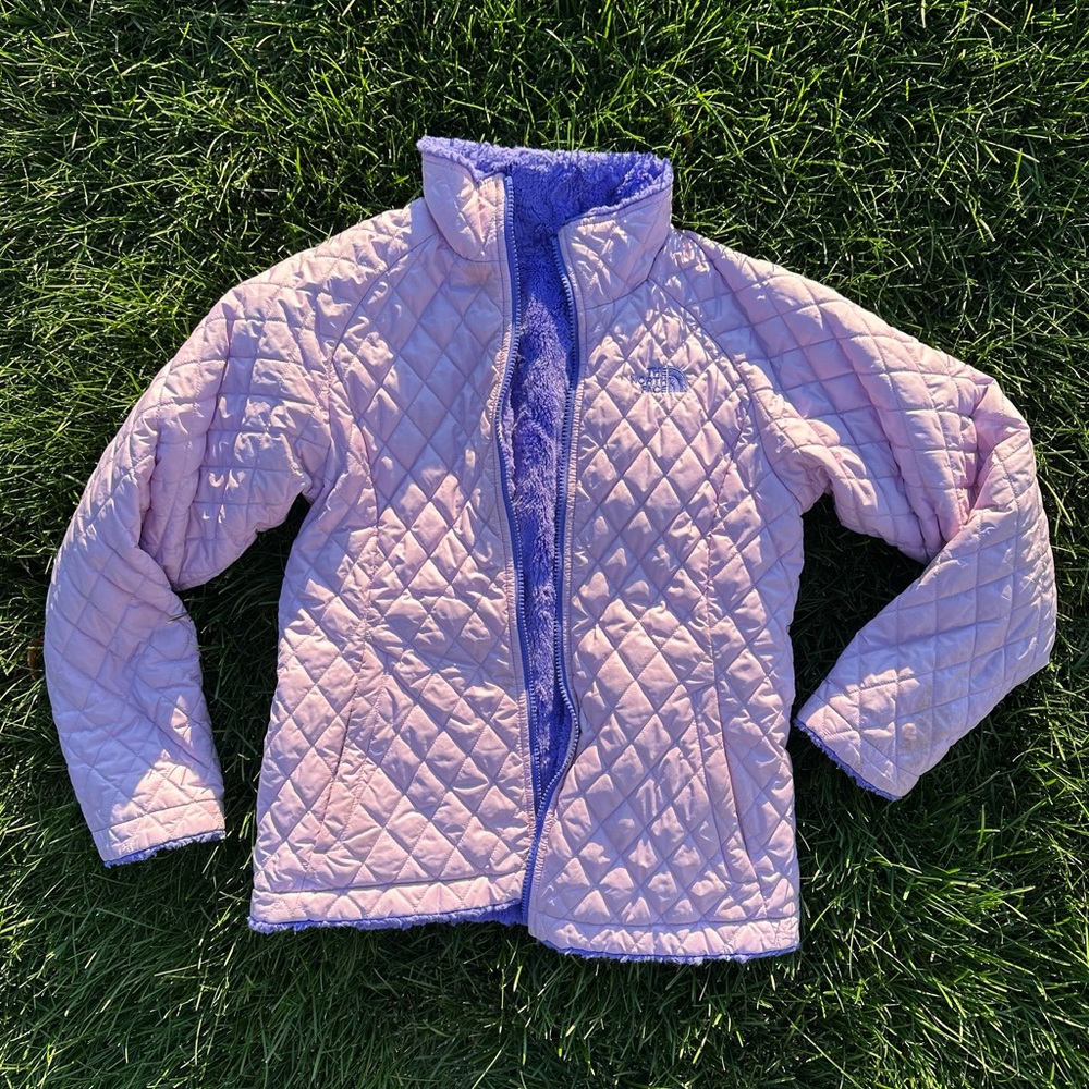 The Northface girls fur lined reversible jacket size large 14/16